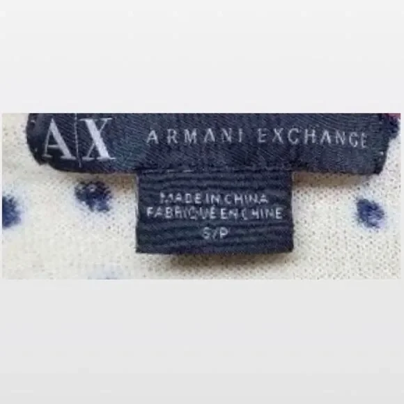 A/X Armani Exchange Sweater Womens Small Petite Cream Blue Long Sleeve - Picture 4 of 5